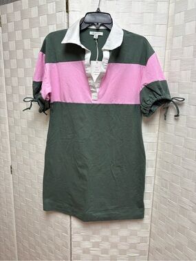 Free assembly Polo Stripe Dress in Olive Green and Pink Medium